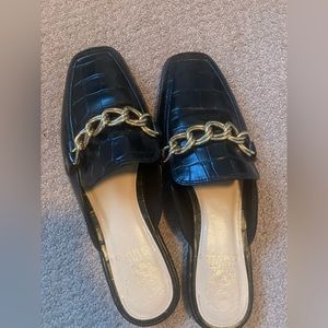 Vince Camuto x Fashion Jackson Leather Mules with Gold Chain